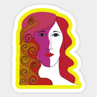 Woman's Face with Red, Pink and Orange Colored Hair Sticker